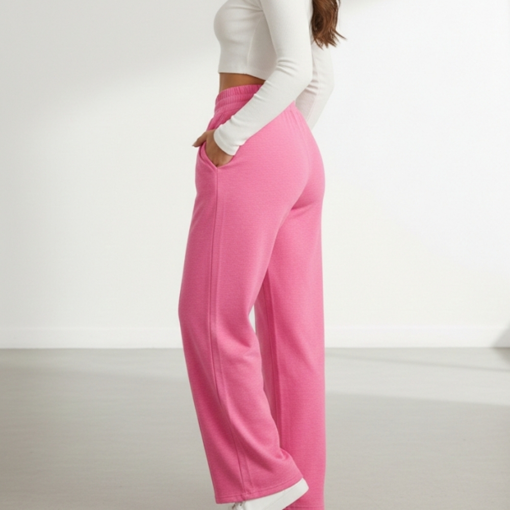 Women's Pink Wide Leg Drawstring Pants - Picture 5 of 12